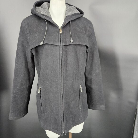 F.S. Limited Jackets & Blazers - FS Limited Jacket Womens Large Black Wool Hooded Full Zip Lined Pockets Winter